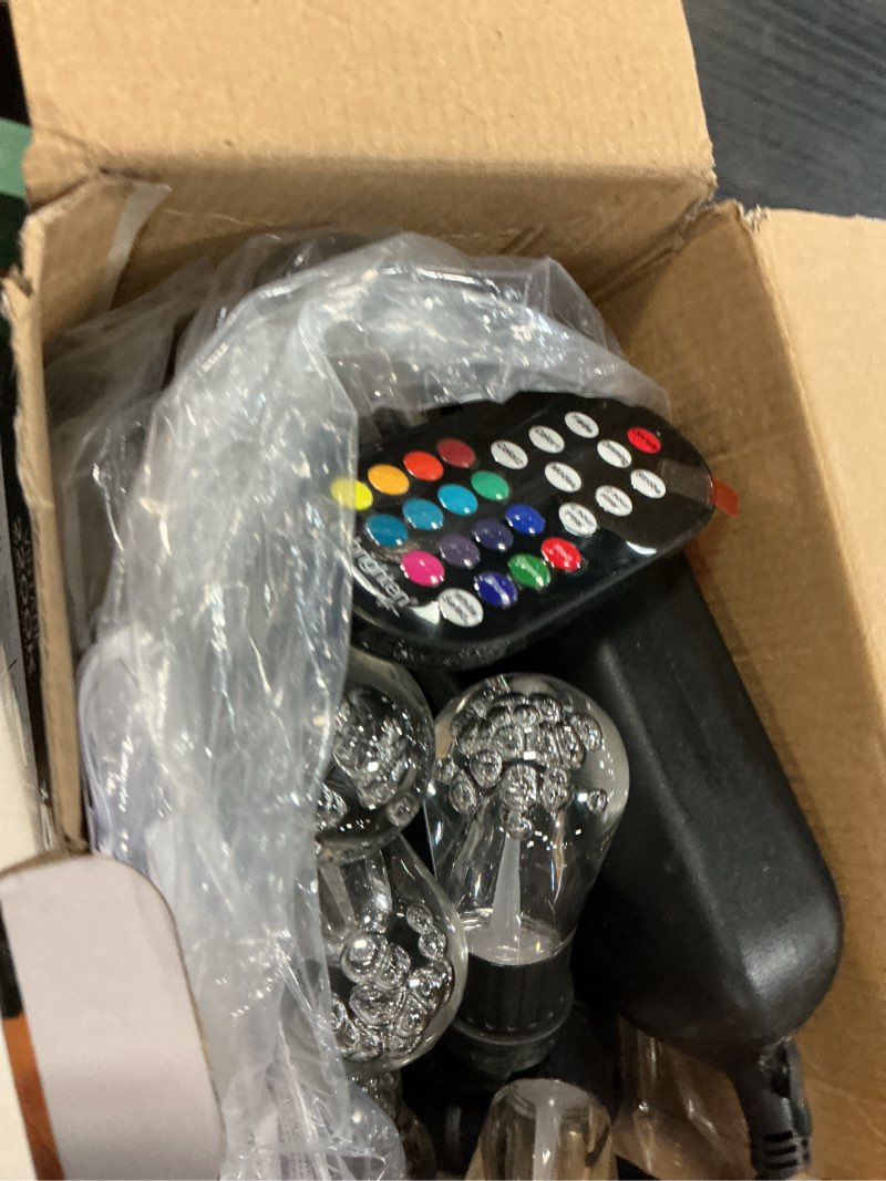 Condition photo showing Good Condition for enbrighten vintage outdoor string lights, 24ft, 12 rgb acrylic bulbs, weatherproof, rf remote control, perfect for holidays, gameday, parties, and more, 37791 24ft black