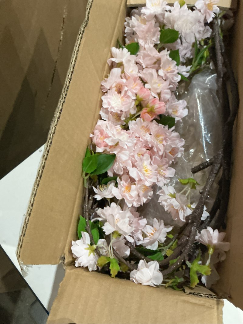 Condition photo showing Good Condition for senjie artificial cherry blossom branches, fake flowers bouquet with real touch long stems, faux silk flowers for vases wedding party table centerpieces spring home decor (3pcs, vase not included) light pink