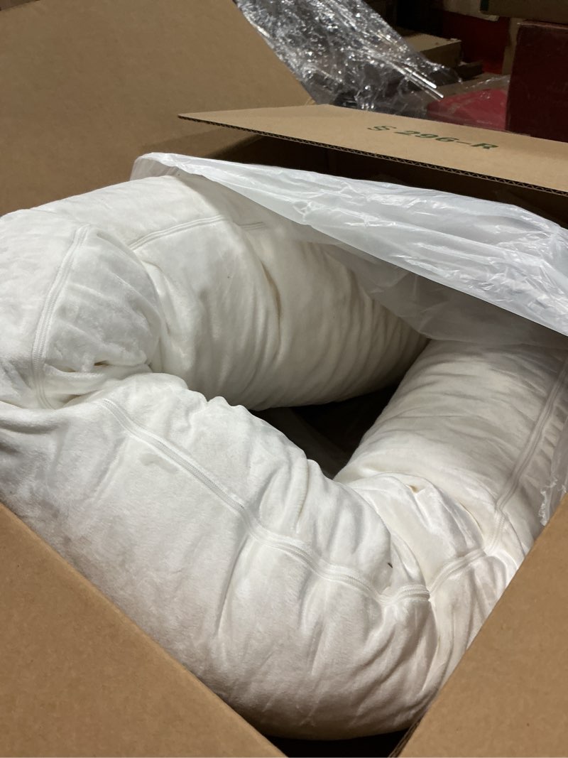 Condition photo showing As Is for 8” x 48” Round Body Pillow - Adjustable Bolster Pillow for Bed with Removable Cover - Body roll Pillow Maternity Pillow - White
