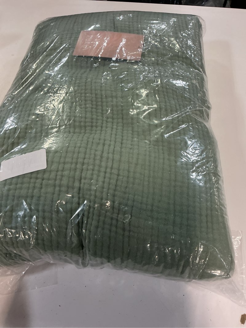 Condition photo showing New/Like New for faluca cotton muslin cooling reversible blanket twin size for bed, couch, four layers blanket, soft lightweight cozy breathable farmhouse decoration for summer, light green light green twin