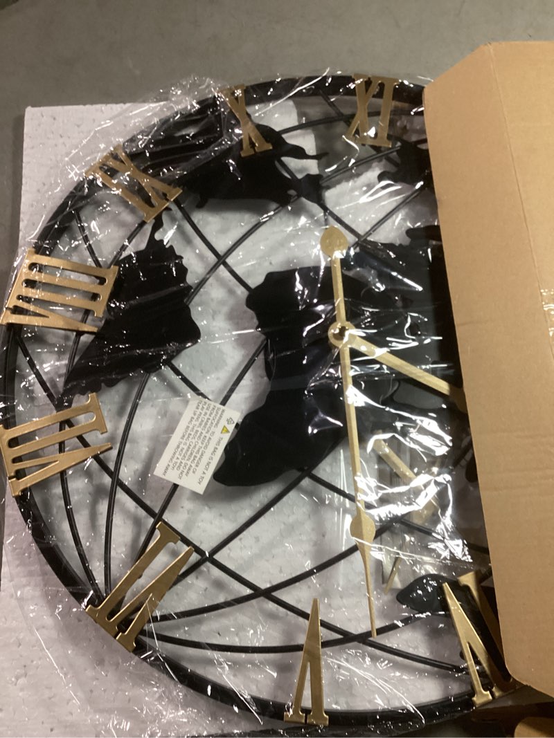 Condition photo showing Good Condition for 24 inch large oversized farmhouse modern decorative wall clock for living room,silent industrial big roman numerals vintage metal round wall clocks for kitchen,dinng room,office black roman 24 inch