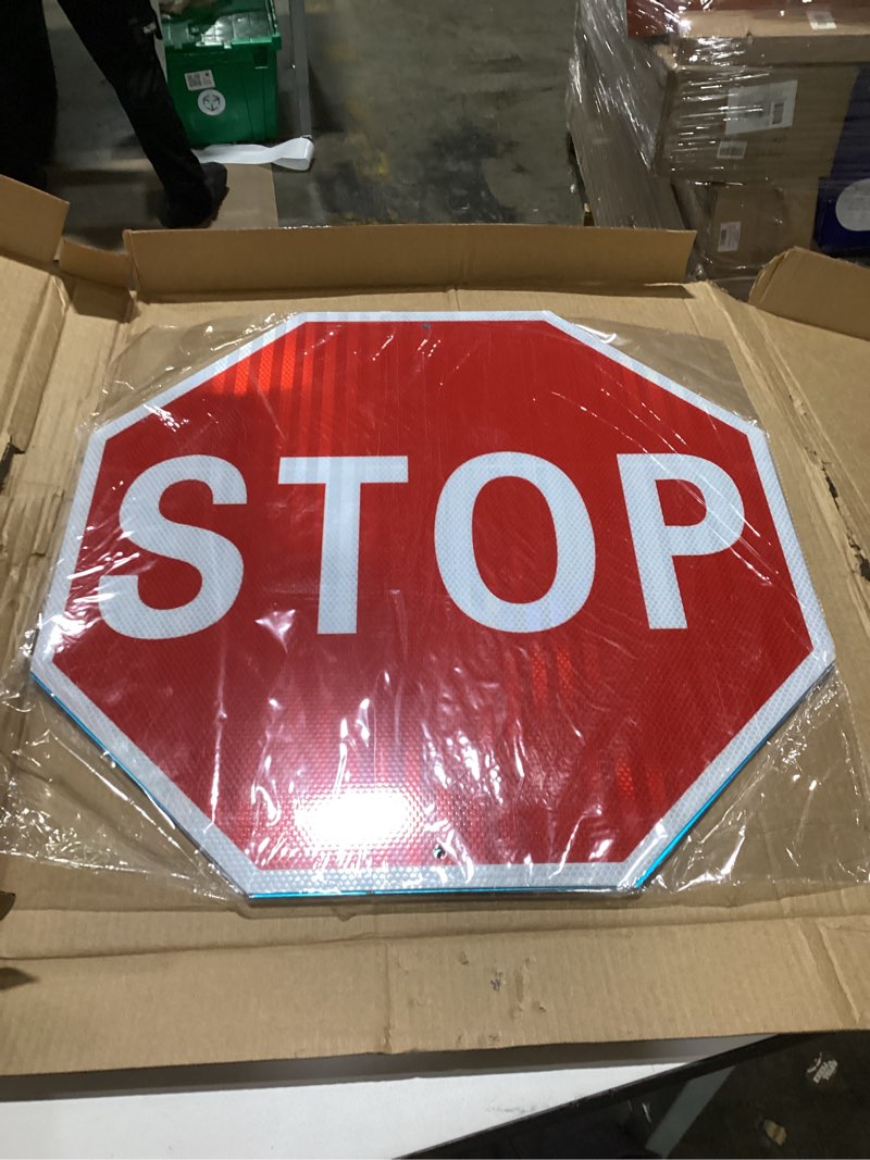 Condition photo showing Good Condition for Large Stop Sign, 3 Pack 24 x 24 Inches High Intensity Prismatic Aluminum 60 MIL- Honeycomb Reflective Stop Signs Traffic, UV Protected and Weather Resistant, 2 Pre-drilled Holes- Easy to Install 24"x24"-3 Pack