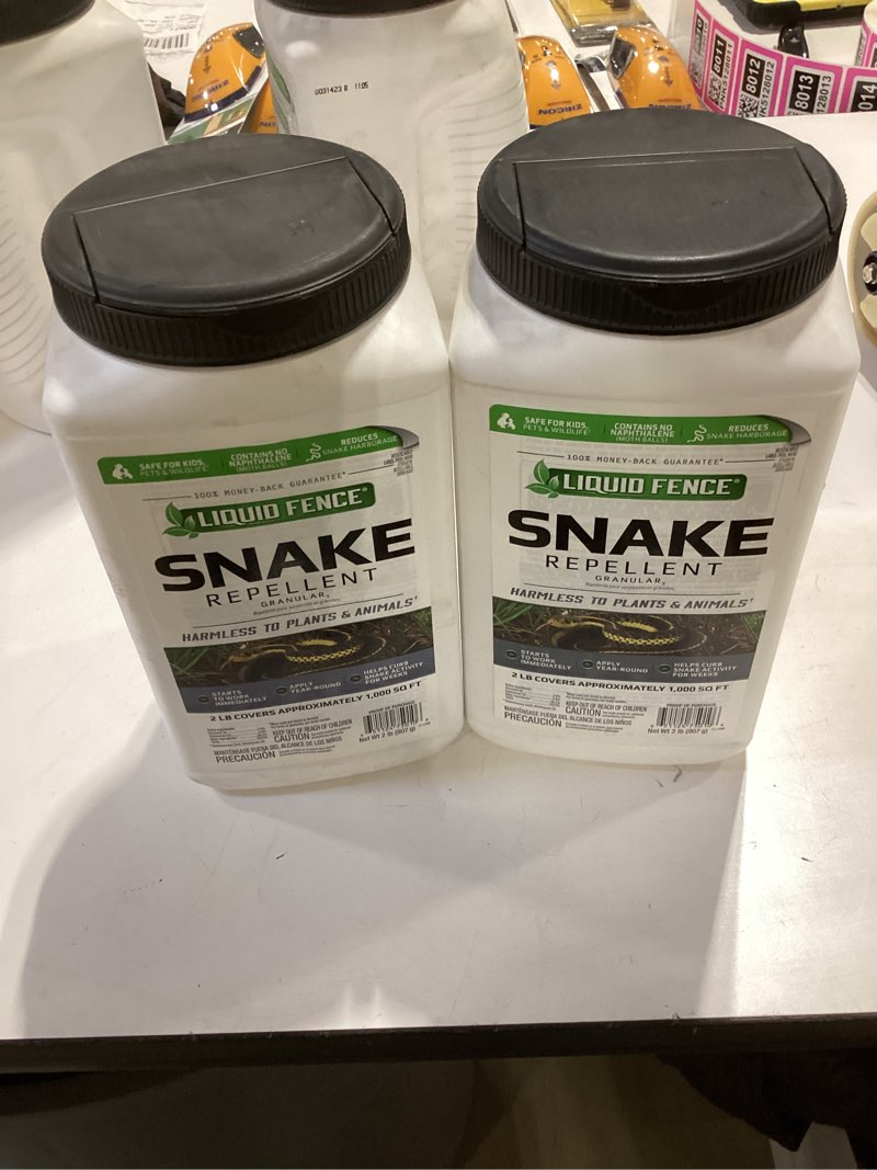 Condition photo showing New/Like New for 2 pack Liquid Fence Snake Repellent Granules, Safe Around Kids and Pets When Used & Stored as Directed, Keep Snakes Out of Garden, Patio and Backyard, 2 lb
