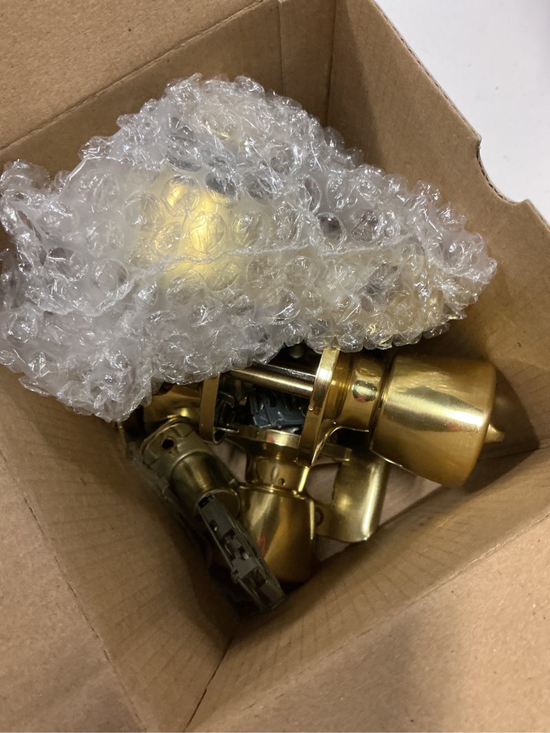 Condition photo showing As Is for reliabilt gallo polished brass exterior single-cylinder deadbolt keyed entry door knob project pack (2-pack)