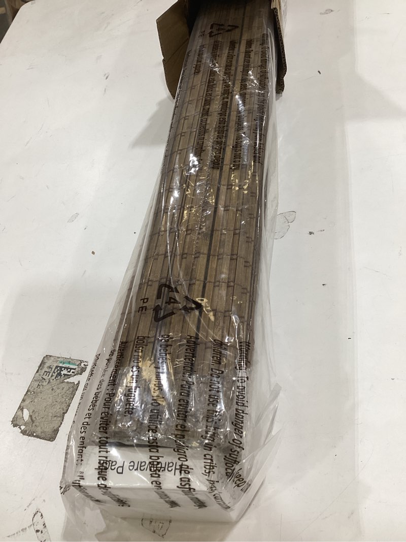 Condition photo showing New/Like New for lazblinds cordless bamboo roman shades, privacy blinds for interior windows, room darkening roll up bamboo blinds for home & patio, 29" w x 64" h, highfield teak pricacy - highfield teak 29" w x 64" h