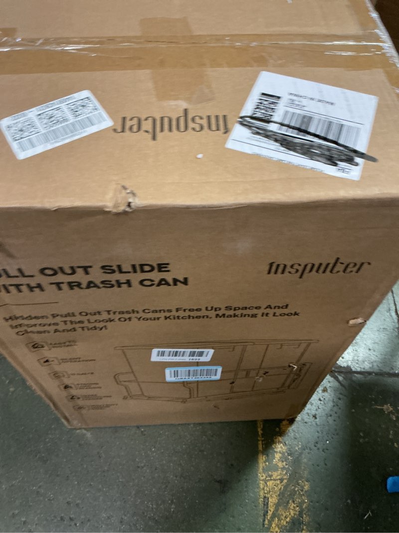 Condition photo showing New/Like New for Insputer Double 40QT Pull Out Trash Can Under Cabinet, Heavy Duty Under Sink Garbage Bin Kit with Soft-Close Slides for Kitchen, Laundry, Requires Minimum Cabinets Opening 18" W X 24" D Silver Double