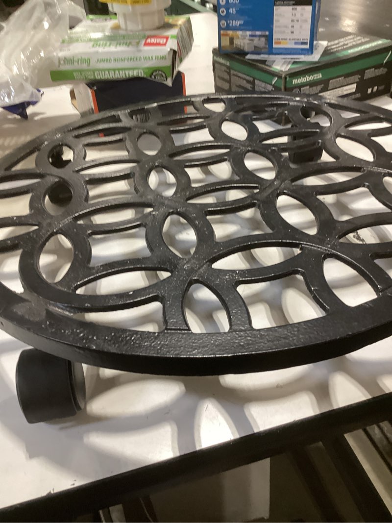 Condition photo showing Good Condition for allen + roth 17-in l x 17-in d x 2.7-in h black plant caddy