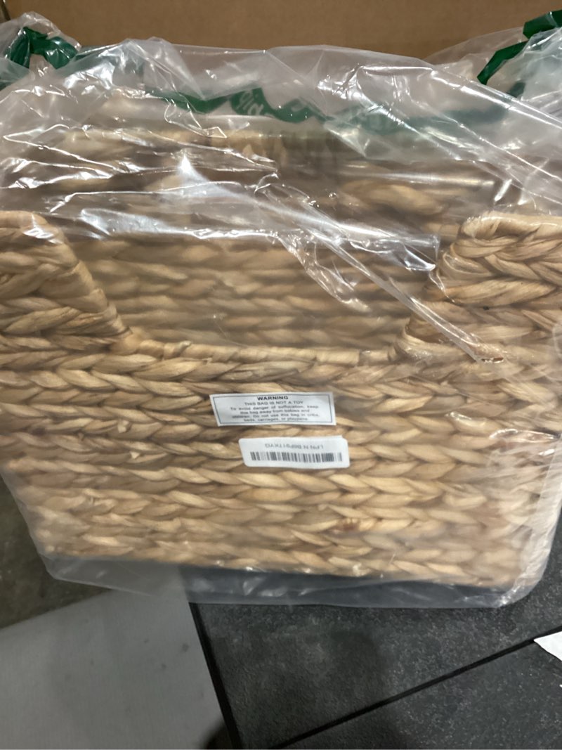 Condition photo showing Good Condition for wicker magazine basket, handwoven water hyacinth storage bin & organizer for files, books, newspapers, documents, decorative storage bin with handle for office, living room, dorm, bathroom