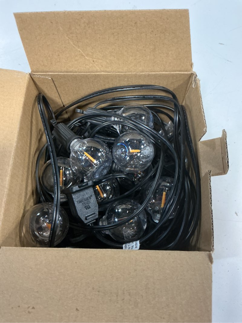 Condition photo showing Good Condition for brightown outdoor string lights, 50ft 25 g40 bulbs shatterproof patio lights, ip65 waterproof dimmable hanging connectable globe led outdoor lights for backyard, bistro, porch, deck, balcony black 50ft - 25 bulbs (pack of 1)