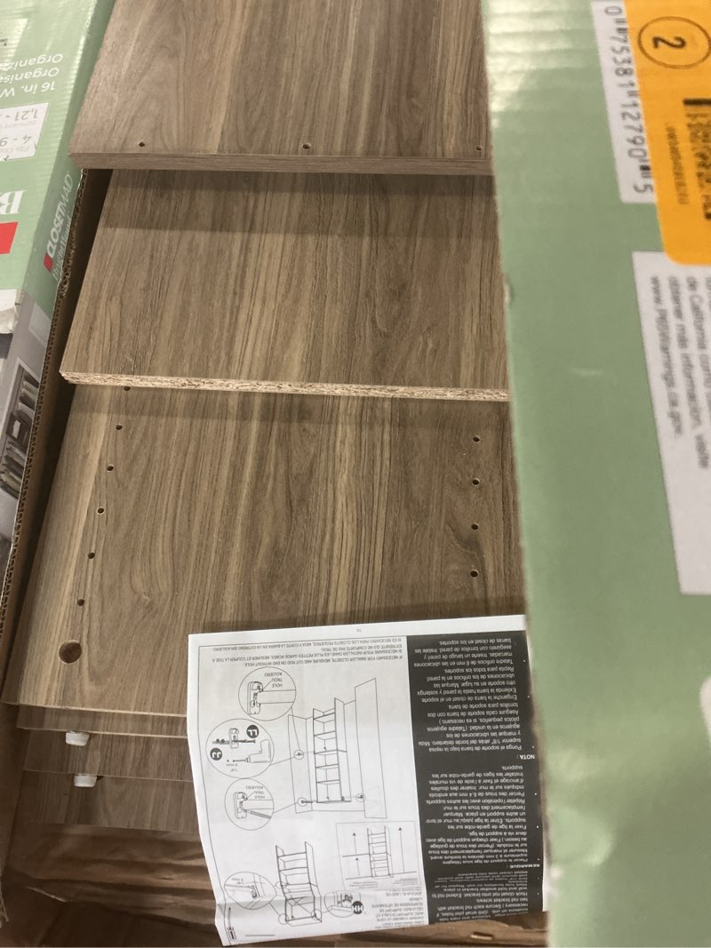 Condition photo showing As Is for closetmaid brightwood 4-ft to 9-ft w tower system sand solid shelving wood closet system