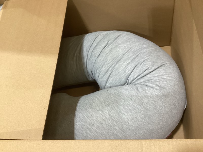 Condition photo showing As Is for Momcozy Pregnancy Pillows for Side Sleeping, J Shaped Maternity Body Pillow for Pregnancy, Soft Pregnancy Pillow with Jersey Cover for Head Neck Belly Support, Grey