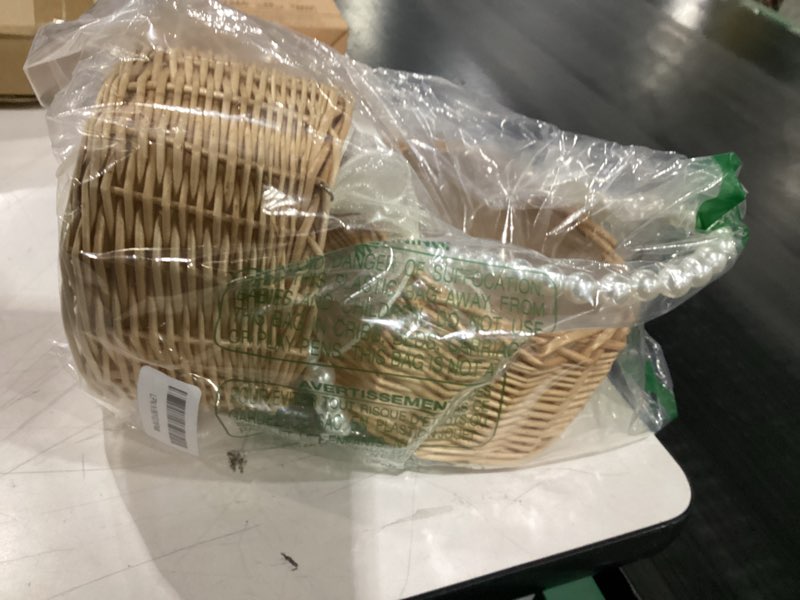Condition photo showing New/Like New for 2 pcs wicker rattan flower girl basket wedding flower girl basket with pearl handle and bow fairy flower basket handwoven easter basket wicker basket for wedding flower girl(brown)