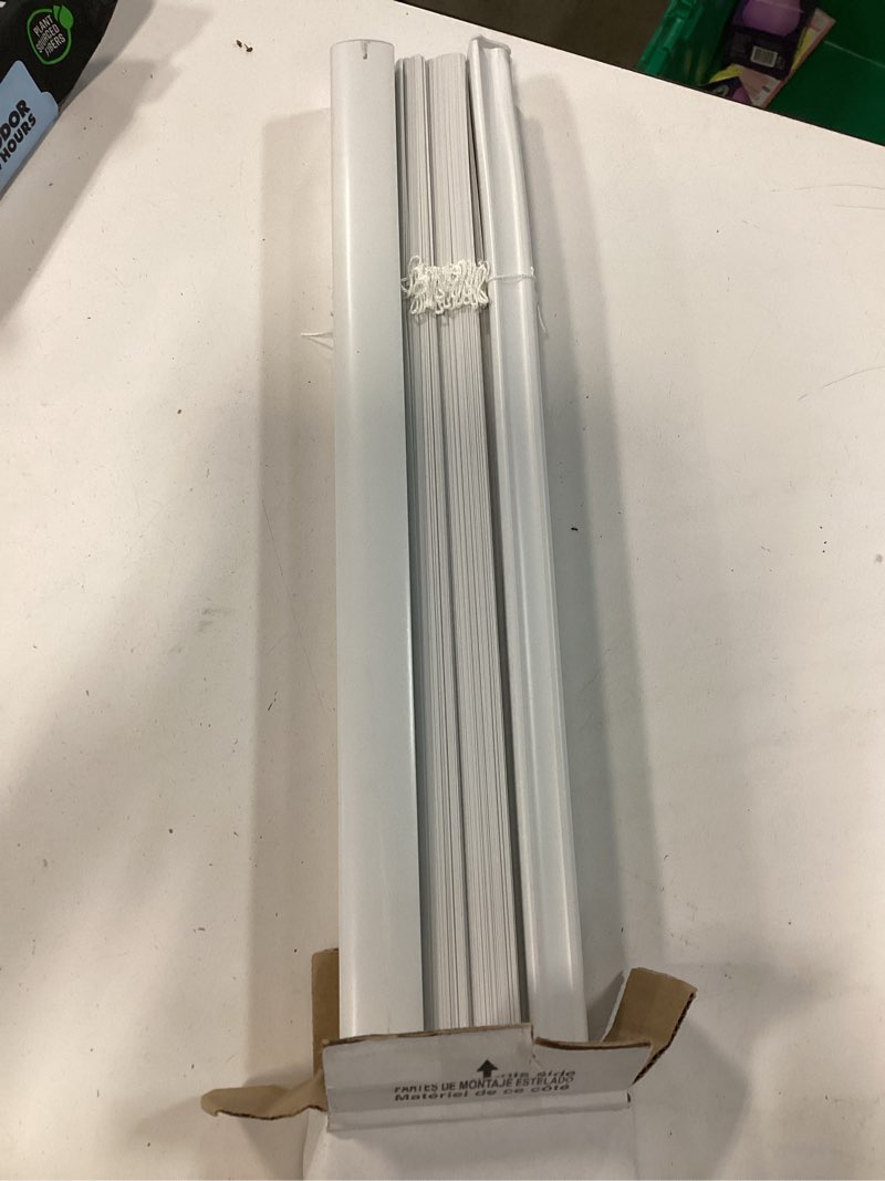 Condition photo showing As Is for project source light filtering 1-in slat width 39-in x 64-in cordless white vinyl light filtering mini-blinds