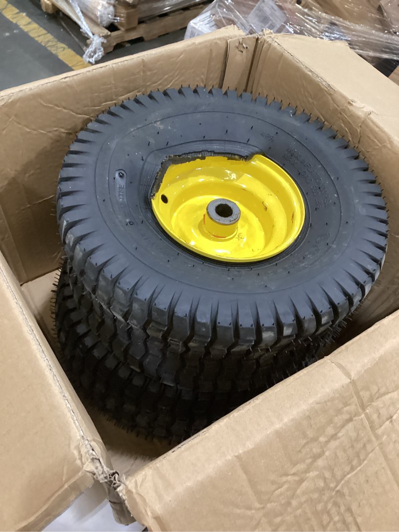 Condition photo showing Good Condition for ar-pro exact replacement 15" x 6.00-6" front tire and wheel assemblies compatible with john deere riding mowers 100 and d100 series - 3" centered hub and 3/4" bushings, 4ply pneumatic (set of 2)