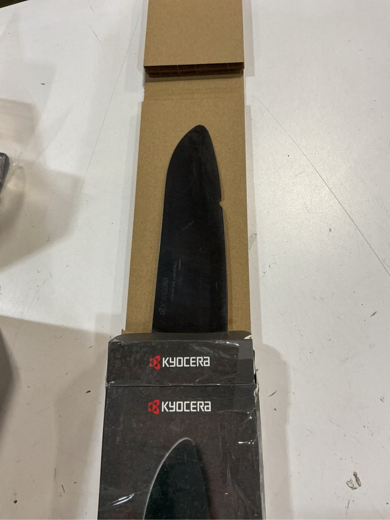 Condition photo showing New/Like New for kyocera innovation series ceramic 6" chef's santoku knife with soft touch ergonomic handle, black blade, black handle 1-piece knife set black/black 5.5"