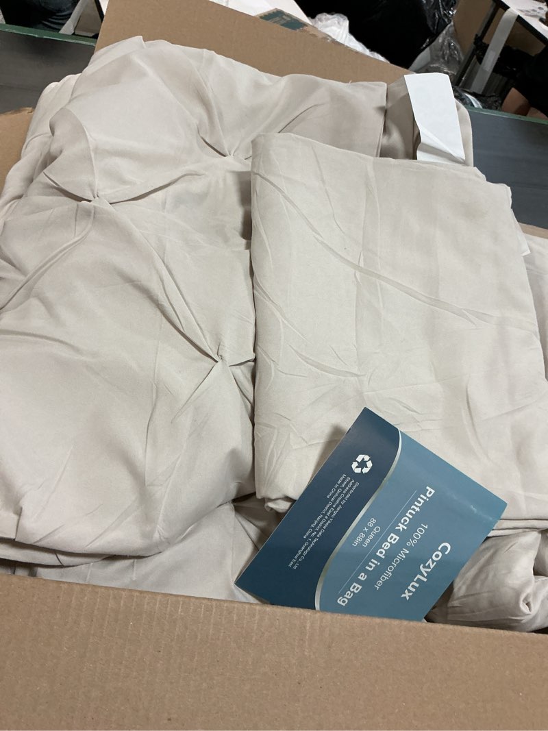 Condition photo showing Good Condition for cozylux queen comforter set beige, 7 pieces pintuck bed in a bag, premium beige comforter queen size, pinch pleat bedding sets with comforter, sheets, pillowcases & shams beige queen