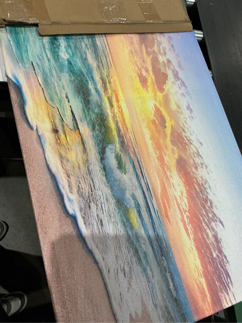 Condition photo showing Good Condition for beach ocean wall art pictures for living room - canvas print wall art beach sunset ocean waves nature pictures framed for bedroom farmhouse office wall décoration teal blue 40"x20" beach 20x40 inches