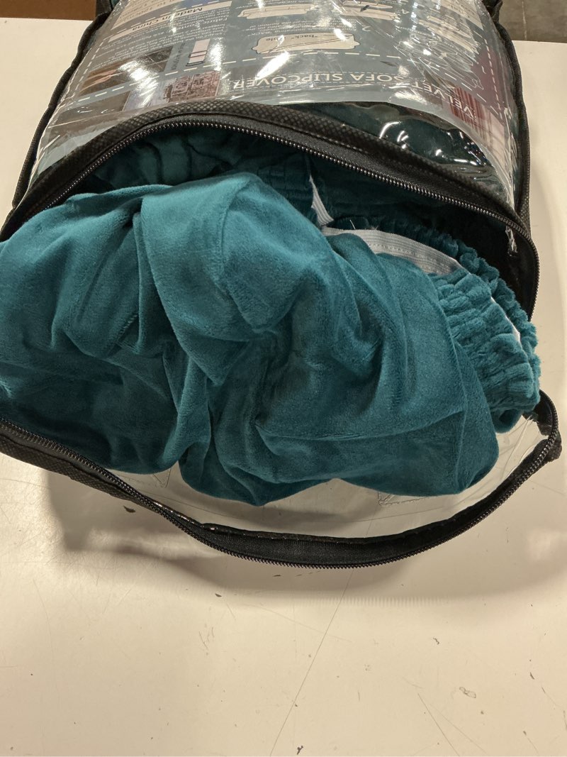 Condition photo showing New/Like New for znsayotx luxury velvet chair slipcovers with arms 2 piece stretch chair covers for living room soft armchair slipcover anti slip dog pet friendly furniture protector (deep teal),30"-47"(1 cushion)