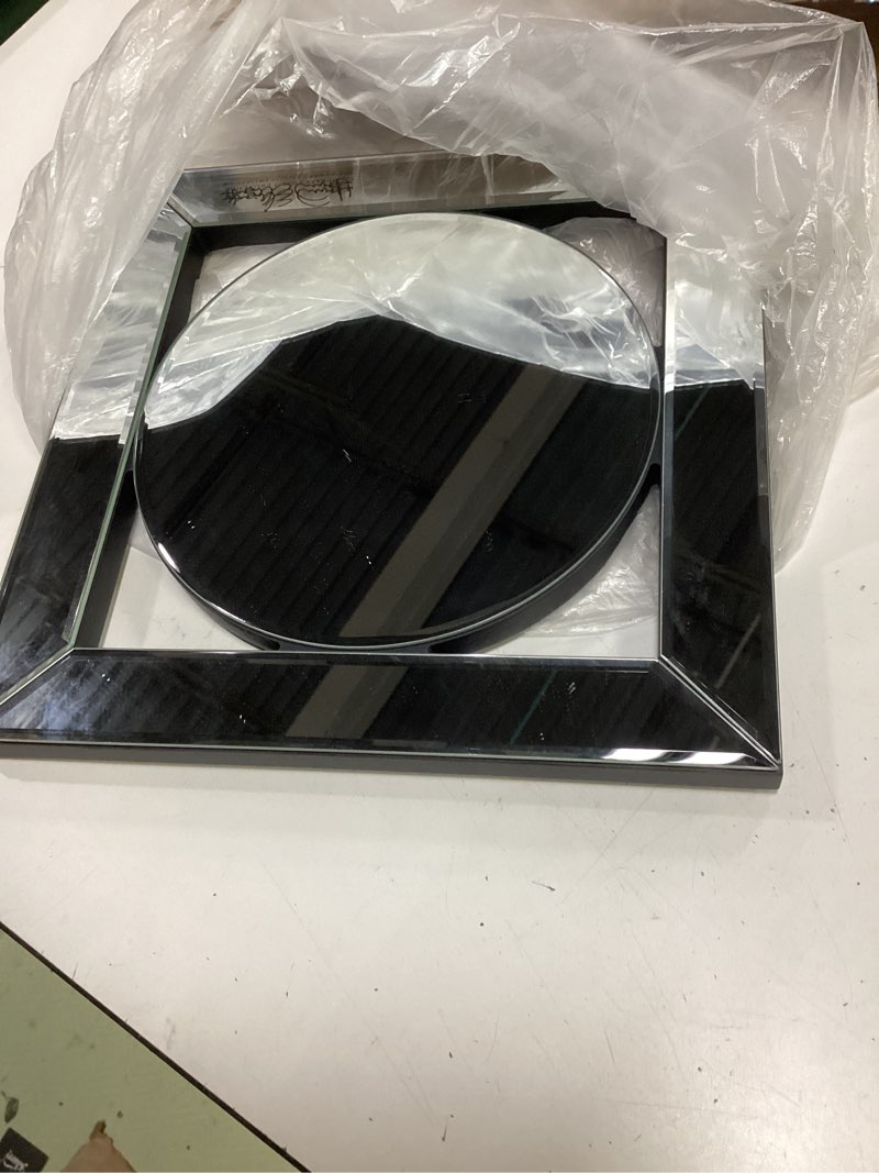 Condition photo showing Good Condition for howard elliott collection lula square hanging accent mirrored frame wall mirror, unique design elegant home decor accessories, 12 x 12 inch, charcoal gray charcoal gray without candle holder