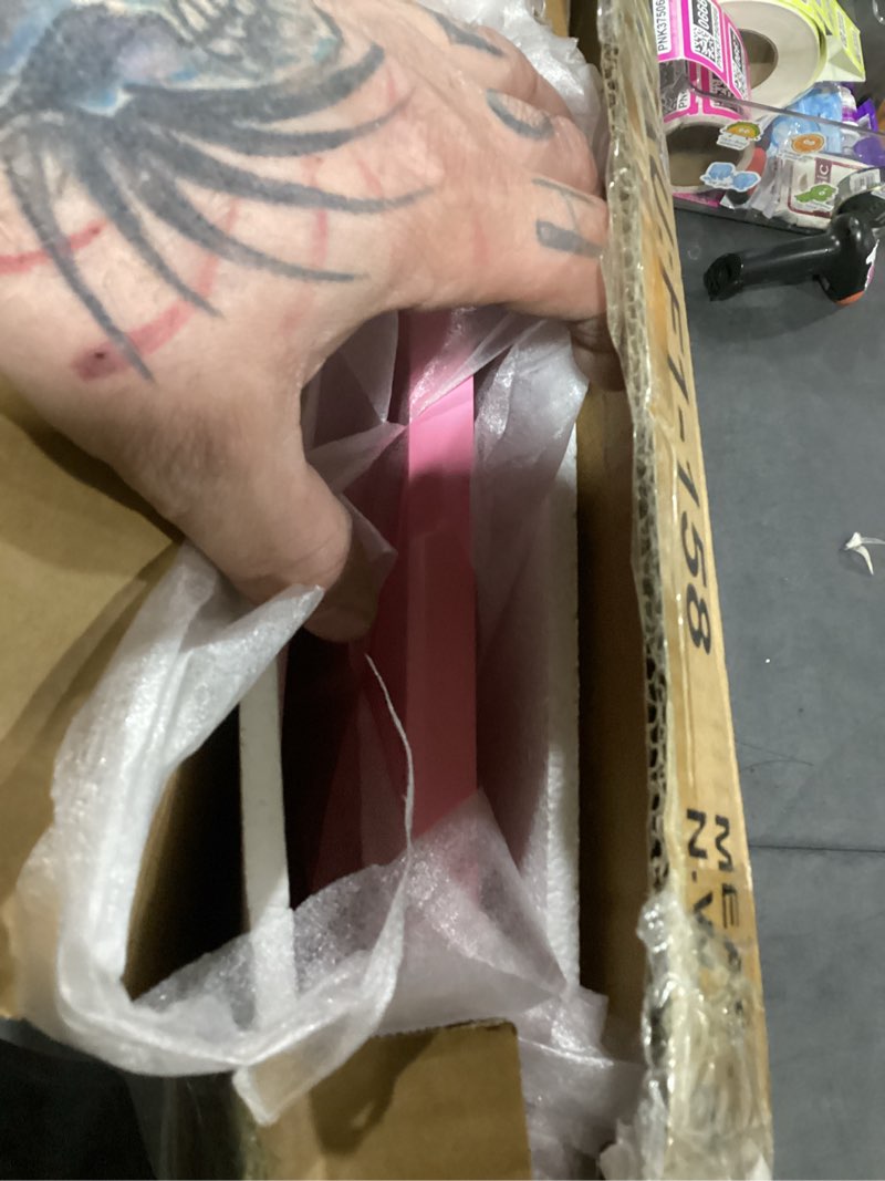 Condition photo showing New/Like New for clikuutory wall mounted high gloss folding table, wall desk fold down for small spaces, folding workbench for laundry room, home office, kitchen, bedroom, home bar, pink (47.2"×19.7") 47.2"w x 19.7"d x 5.2"h pink