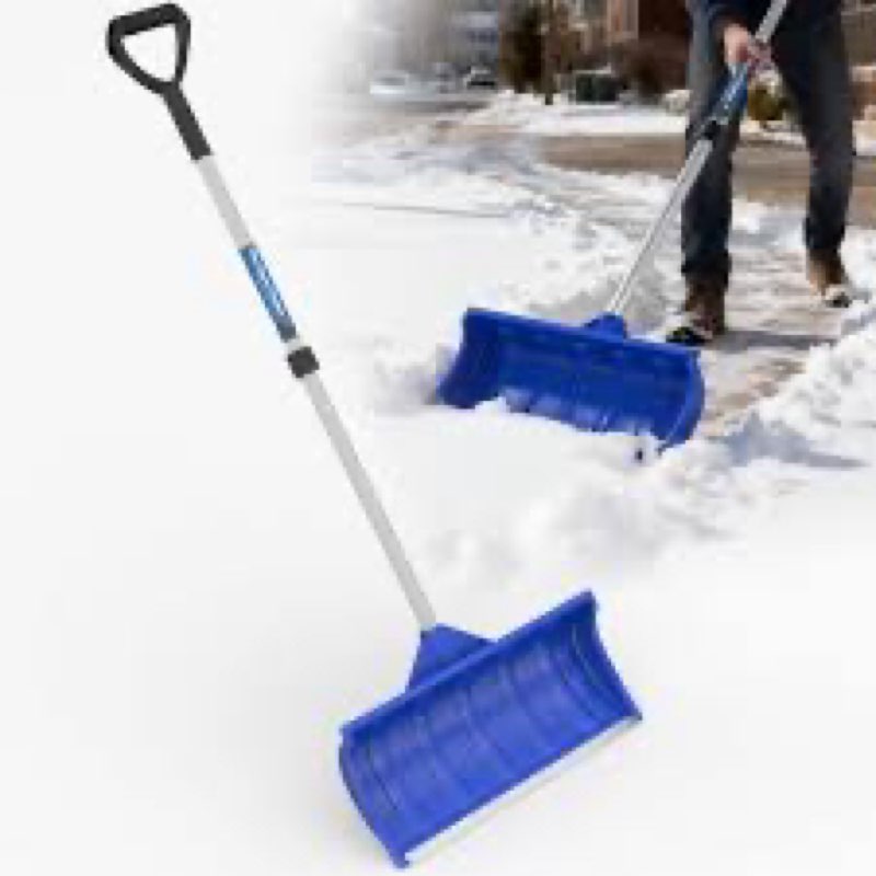 Snow Pusher Shovel for Driveway Car Garage, Snow Removal Plow with D-Grip Handle Aluminum Strip, Erg