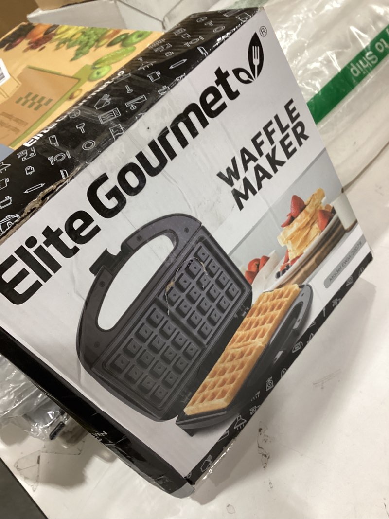 Condition photo showing As Is for Elite Gourmet Maxi-Matic Electric Nonstick Belgian Waffle Iron Snack Maker Machine, Breakfast, Sandwiches, Compact & Portable, 2 Slice, Black
