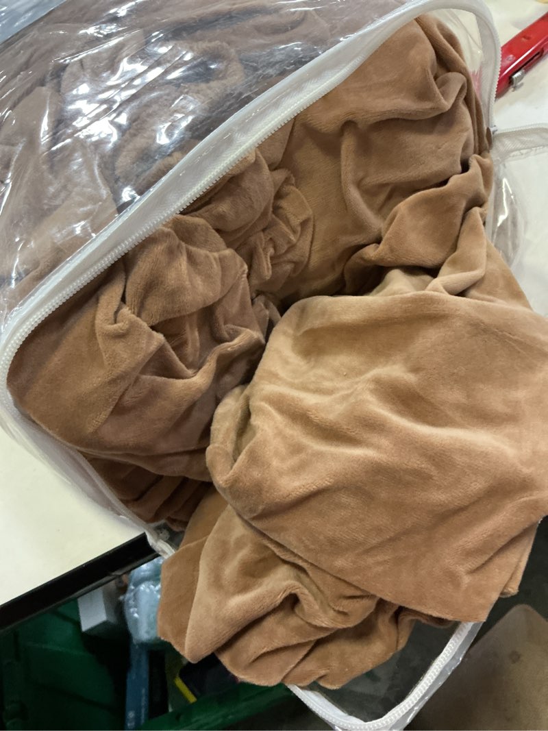Condition photo showing As Is for weerrw 4 pieces polyester and spandex high stretch couch covers for 3 cushion couch sofa slipcovers, furniture protector with non slip elastic bottom, feature soft and thick plush fabric, camel, large large camel