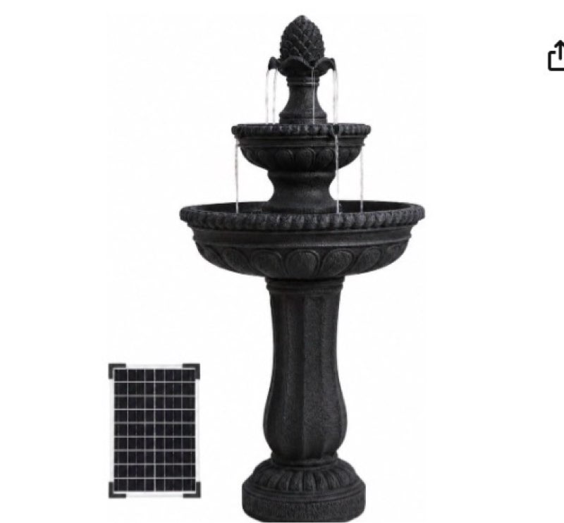 xbrand 39" 2-tier outdoor freestanding solar water fountain - classic design, black resin bird bath 