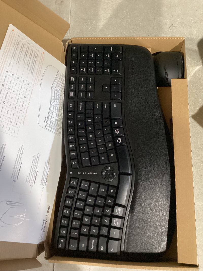 Condition photo showing Good Condition for MEETION Ergonomic Keyboard and Mouse, Wireless Keyboard with Vertical Mouse, Split Curved Keyboard with Wrist Rest, Natural Typing USB Receiver Rechargeable Full Size, Windows/Mac/PC/Laptop, Large Large Black