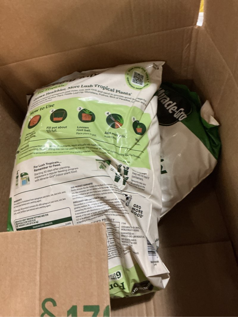Condition photo showing New/Like New for miracle-gro tropical potting mix - growing media for tropical plants living in indoor and outdoor containers, 6 qt. (2-pack) 2 pack potting mix