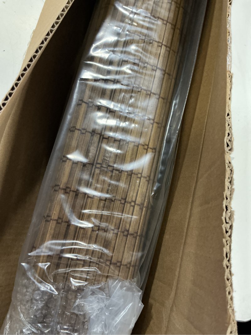 Condition photo showing New/Like New for lazblinds cordless bamboo roman shades, privacy blinds for interior windows, room darkening roll up bamboo blinds for home & patio, 34.5" w x 48" h, highfield teak pricacy - highfield teak 34.5" w x 48" h