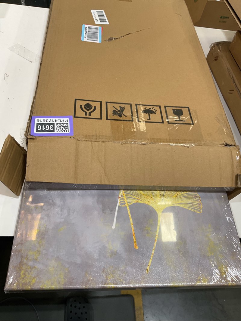 Condition photo showing New/Like New for conipit yellow grey canvas abstract leaf wall art canvas botanical artwork pictures contemporary leaf artwork minimalist plant paintings for office bedroom framed ready to hang (16''x24''x3pcs)