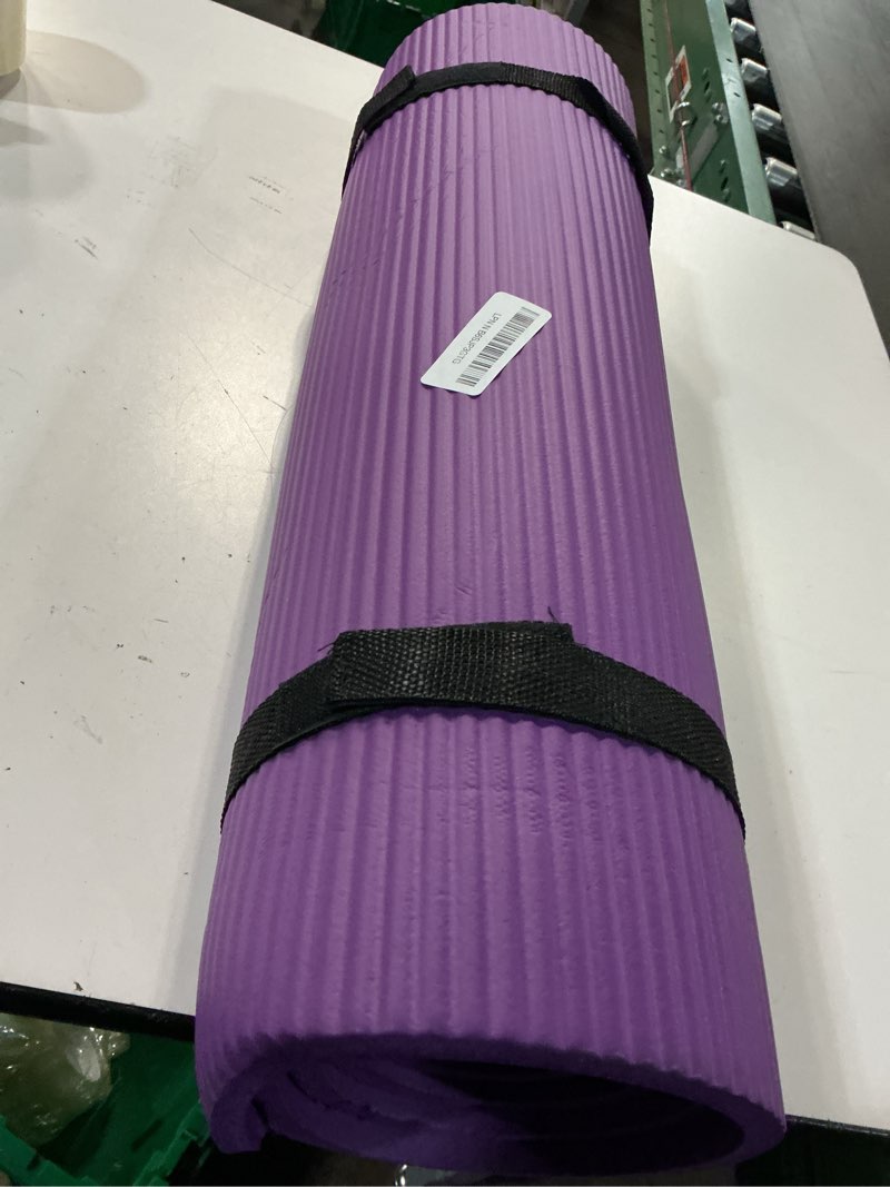 Condition photo showing As Is for gaiam yoga mat, pilates & exercise mat, thick 2/5" (10mm) workout mat with easy-cinch carrying strap for home & gym workouts purple 2/5" (10mm)