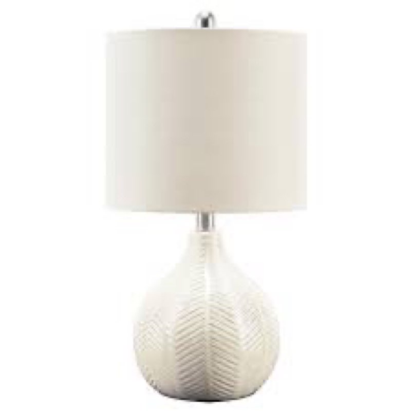 Signature Design by Ashley Rainermen Casual Ceramic Table Lamp, Transparent White Glaze Finish, Drum