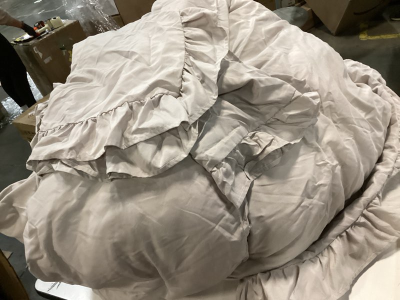 Condition photo showing As Is for ( similar) Andency Taupe King Comforter Set(104x90Inch), 3 Pieces(1 Ruffle Comforter and 2 Pillowcases) Lightweight and Fluffy Bedding Comforter Set, All Season Soft Microfiber Shabby Chic Bedding Set