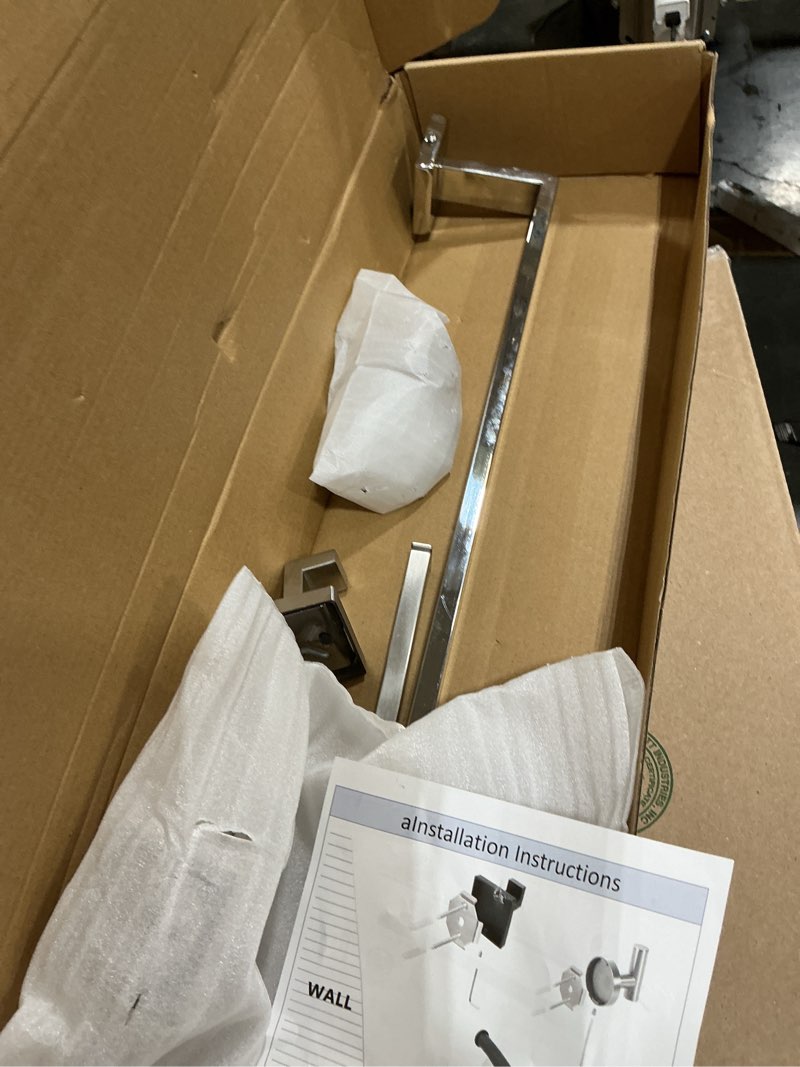 Condition photo showing As Is for nearmoon 5 pieces bathroom hardware set 304 stainless steel, square towel rack kit - 24" towel rod + towel ring + toilet paper holder + 2 robe hooks, wall mounted bath accessories (brushed nickel)