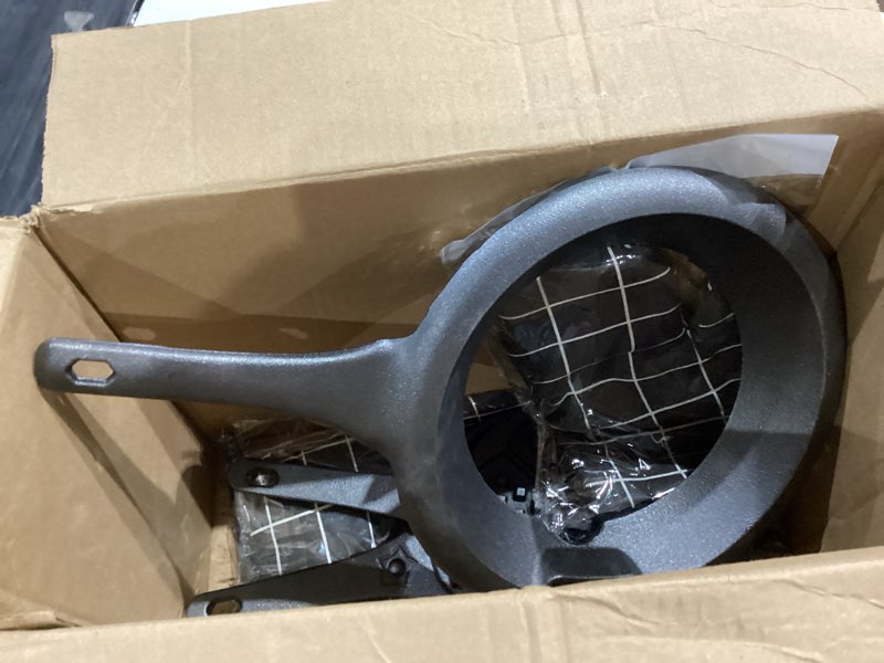 Condition photo showing As Is for cast iron waffle maker with low base, retro waffle iron with five waffles shapes, pre-seasoned two piece hinged non-drip double rim for stove top or grill makes (waffle irons-1)