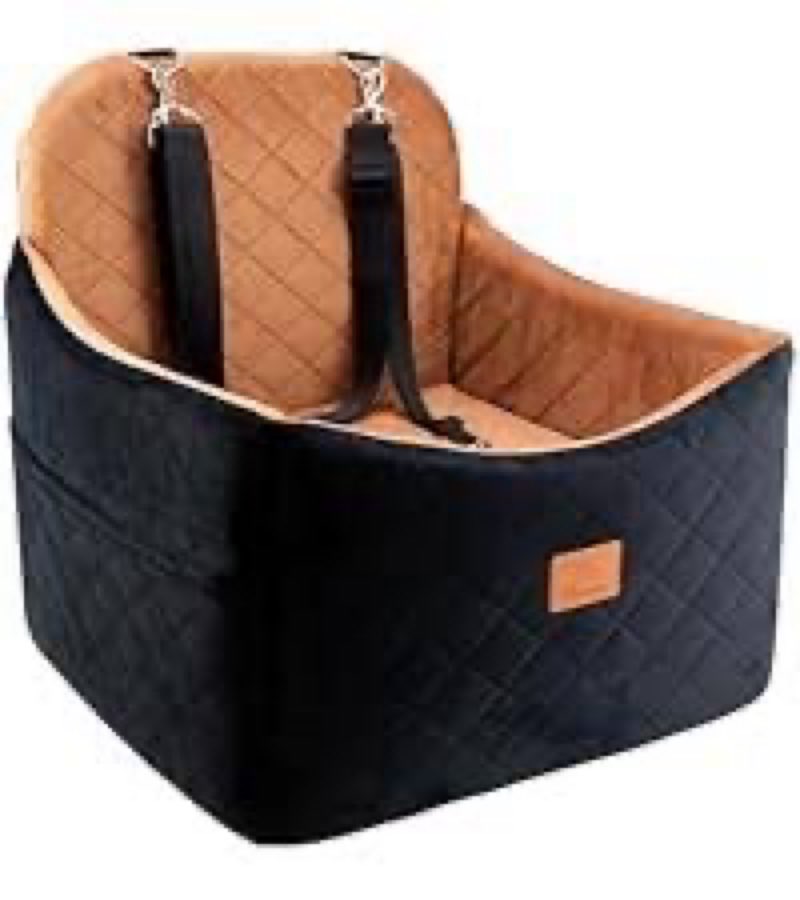 dog car seats for small/medium dogs, furfrolic memory foam dog booster seat for small dogs up to 35 lbs, travel pet car seat with washable detachable cover, storage pockets, 2 safety belts, black brown