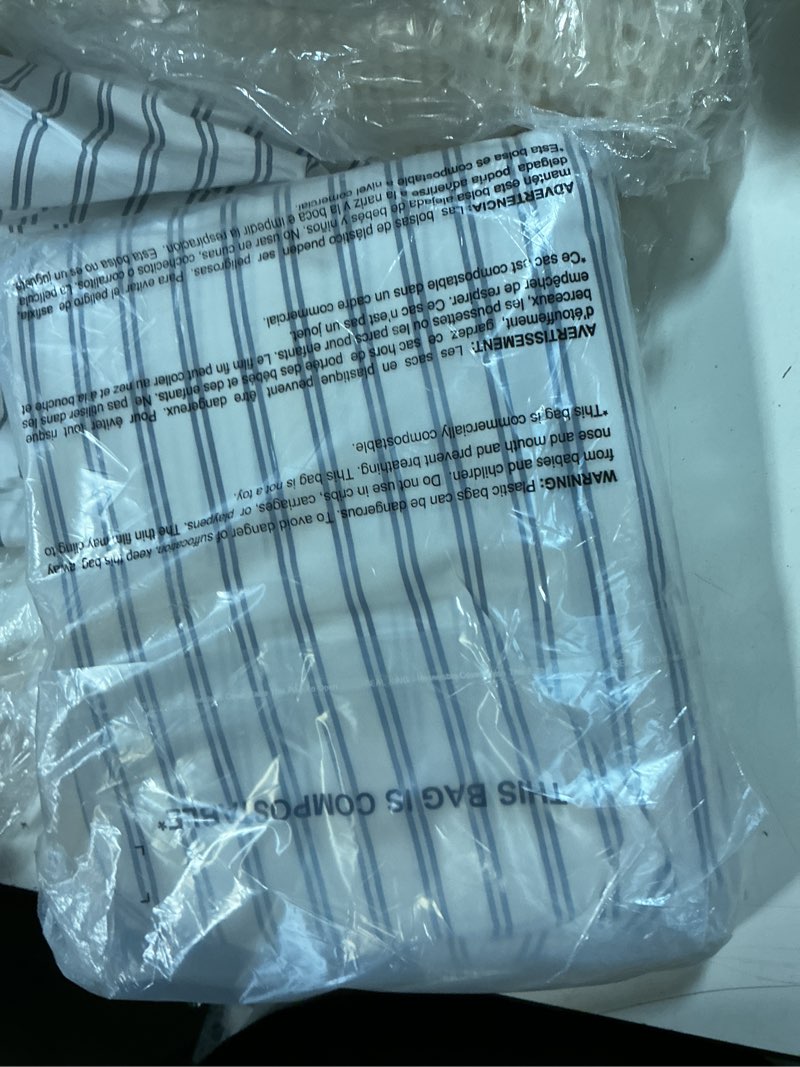 Condition photo showing Good Condition for organic crisp percale double stripe fitted sheet set color: white/pine size: king