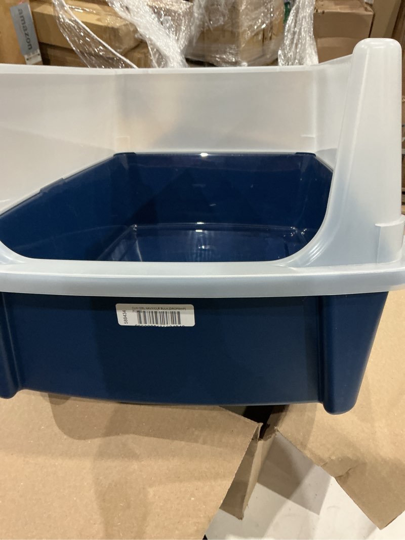 Condition photo showing As Is for iris open top cat litter box with shield, navy