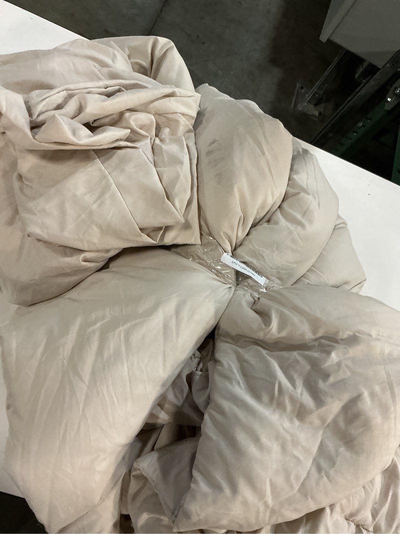 Condition photo showing As Is for MUXHOMO 7 Pieces Full Comforter Set, Soft Bed in a Bag Full Size, All Season Bedding Set with Comforter, Flat Sheet, Fitted Sheet, Pillowcases & Shams, Beige Full(82"x86") 01 - Beige