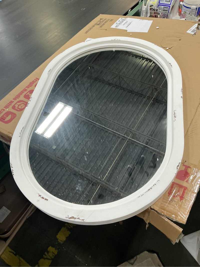 Condition photo showing As Is for Oval Decorative Wall Mirror Wall Porch Bedroom Bathroom Wall Mirror Makeup Mirror White/Grey 12.59x1.4x17.71 Inches