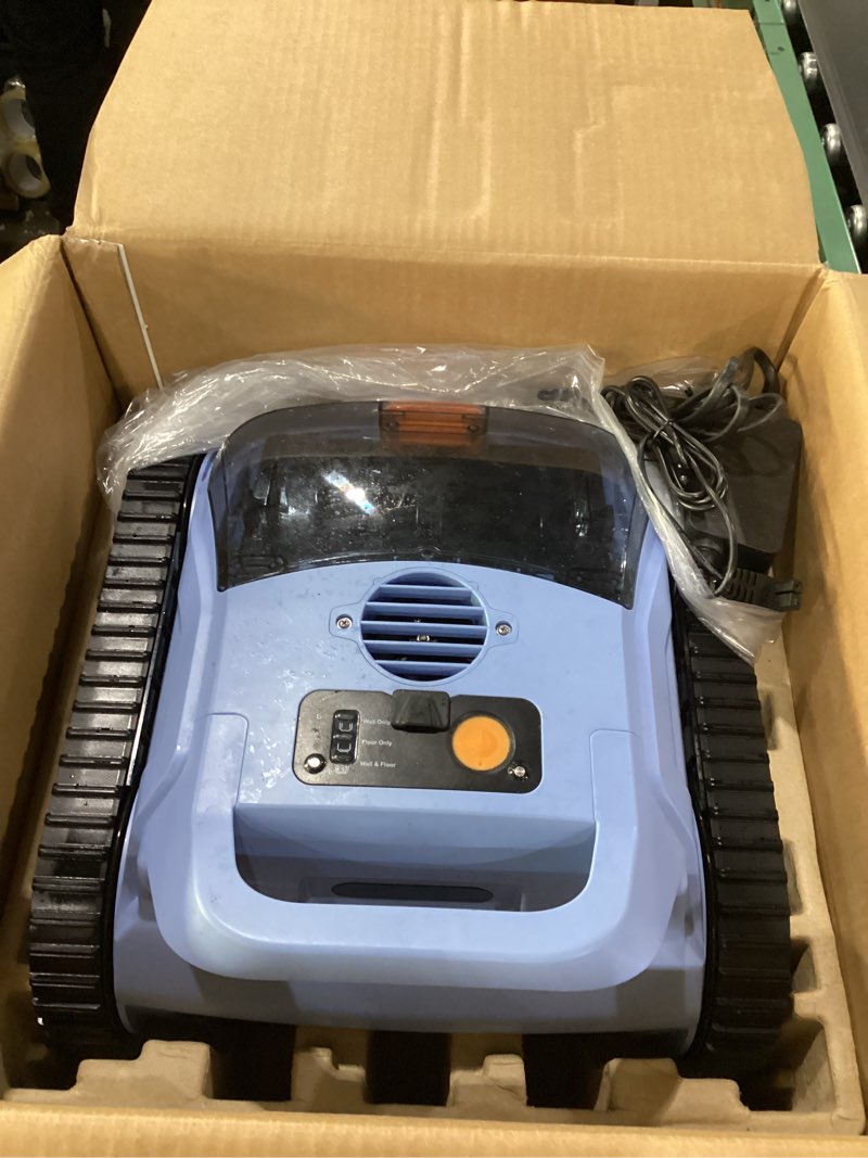 Condition photo showing As Is for used not tested (2026 upgrade) pool vacuum for inground pools, robotic pool cleaner, wall climbing pool cleaner, cleans pool floors, drain & walls & waterline, cleaning up to 2100 sq.ft, 180 min