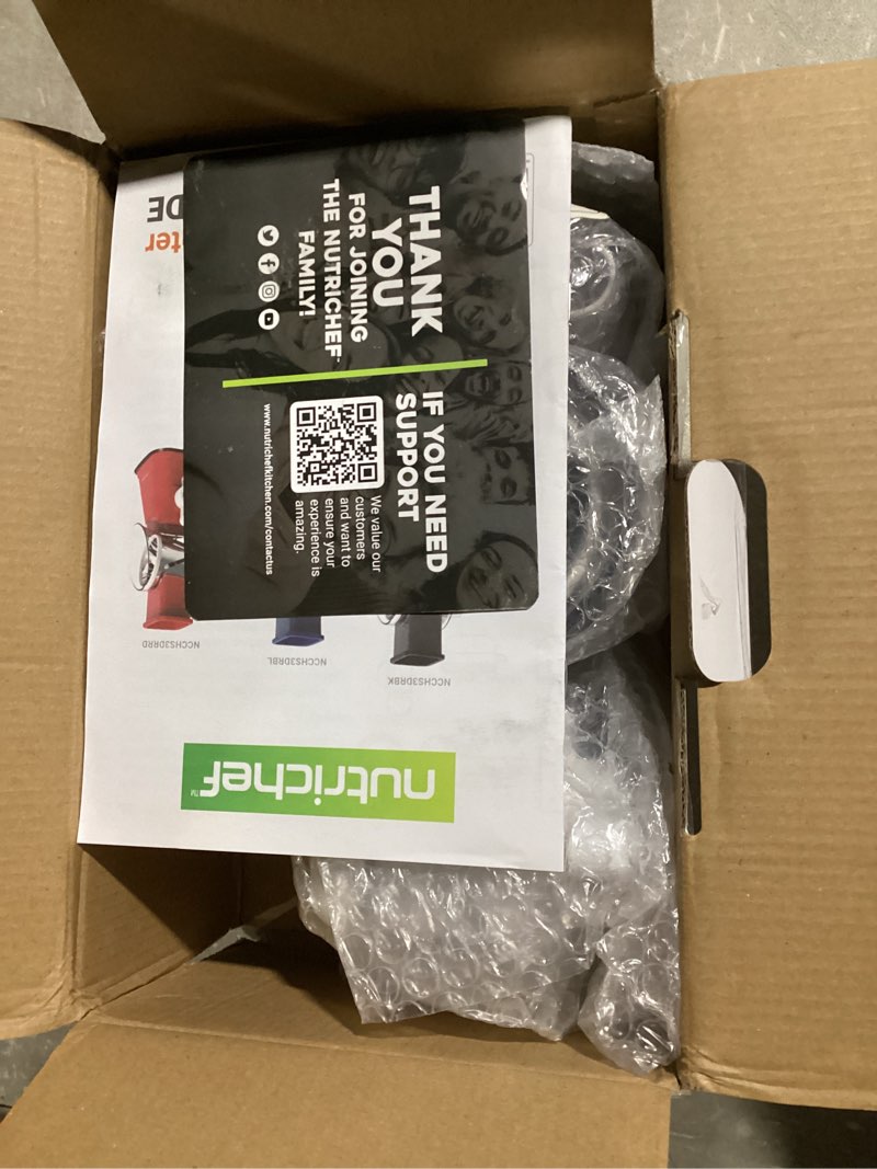 Condition photo showing New/Like New for nutrichef 3 in 1 cheese grater & shredder | strong suction base, rotary handle with safety lock | includes hand crank & 3 drum blades for 3 textures, fine, medium & strips | white