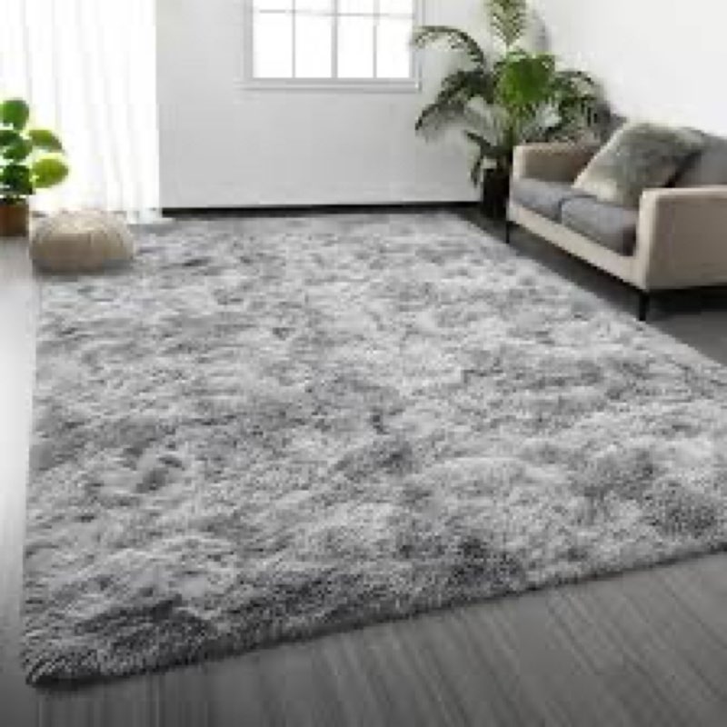Faux Fur Tie-Dyed Black White Gray Area Rug for Bedroom Living Room Sofa,6'X9' Fluffy Shaggy Rectang