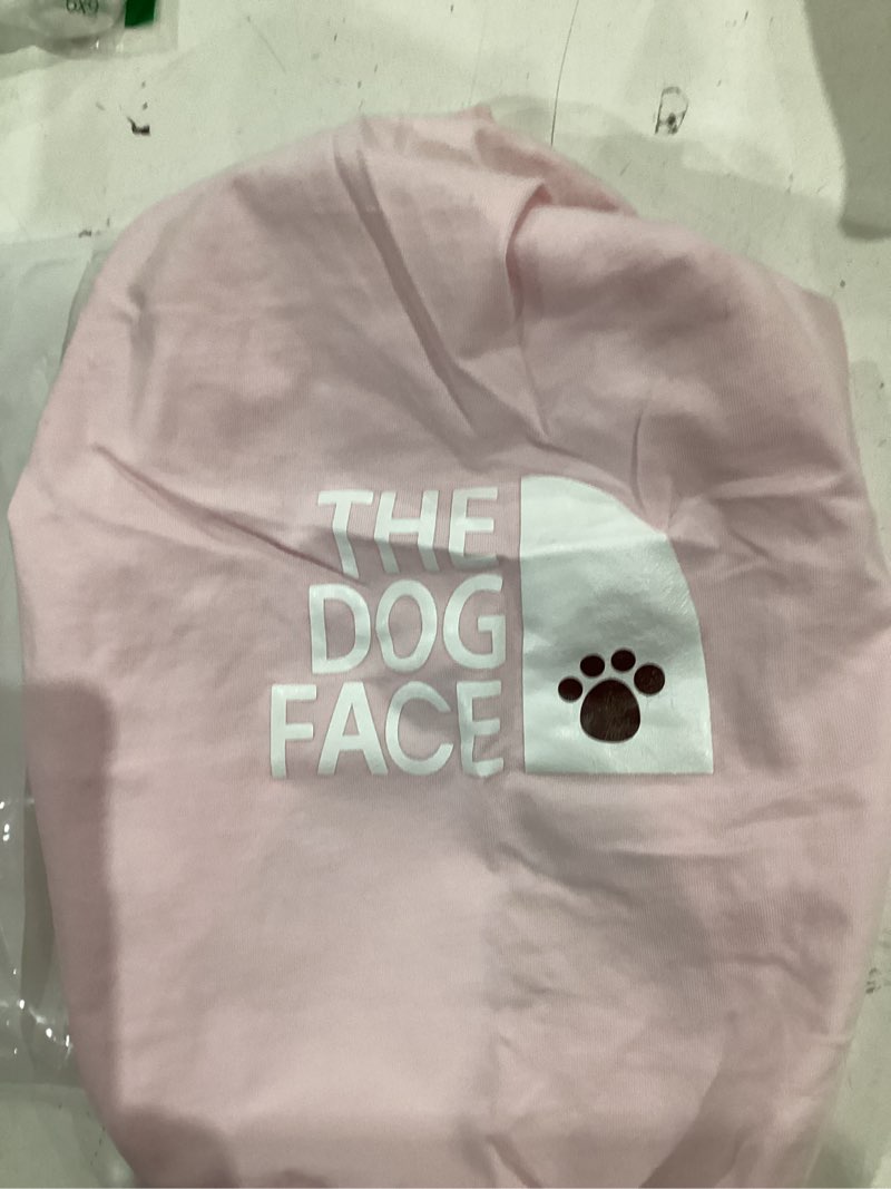 Condition photo showing Good Condition for personality canine attire: soft, lightweight cotton dog clothes with 'the dog face' print. small and medium breeds, perfect for everyday wear, comfortable and breathable dog shirt pink l l-(15~23lb) | chest(~20\") pink