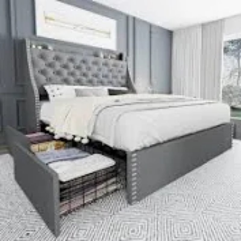 Bed With 4 Storage Drawers And Headboard