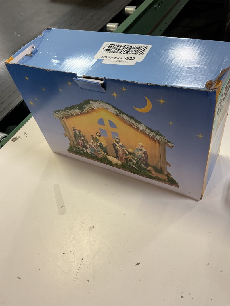 Condition photo showing New/Like New for Nativity Sets for Christmas Indoor with LED Light The Real Life Naticity Scene 10-Piece Christmas Nativity Set with Resin Nativity Figures and Wooden Stable