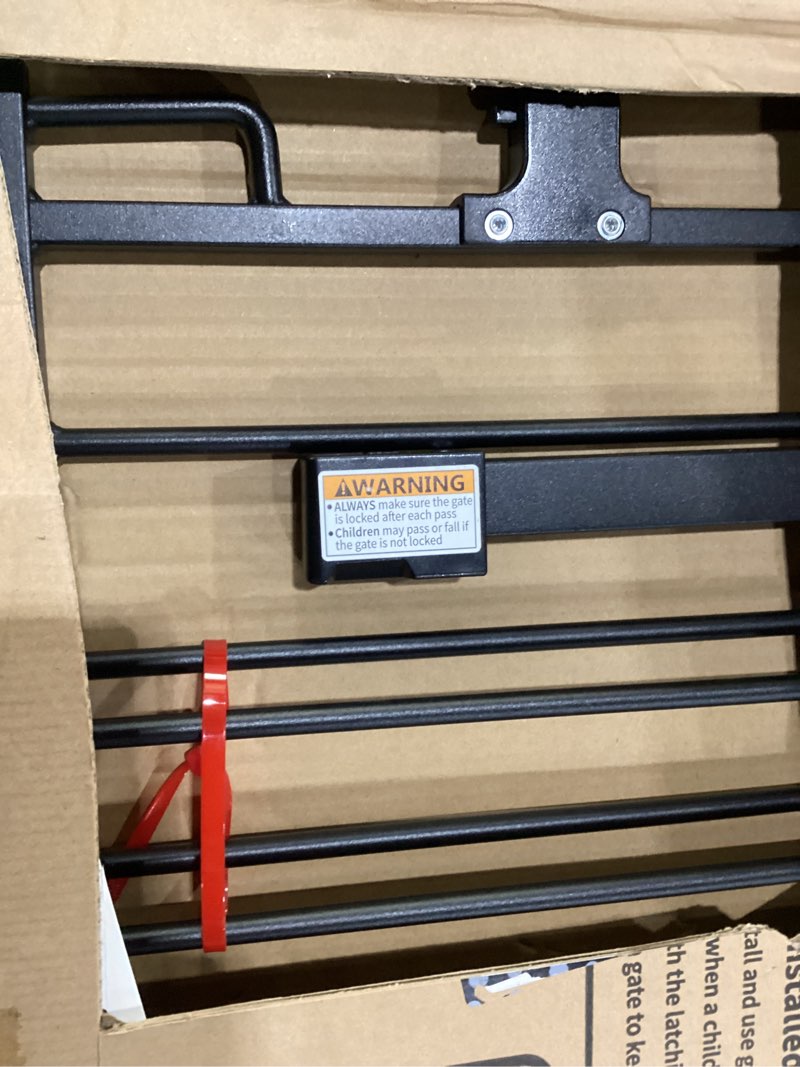 Condition photo showing Good Condition for cumbor 29.2–43" baby gate for stairs, hardware mounted (drill required), expandable no bottom bar dog gate, auto close extra wide walk thru, pet & toddler proof gate, top & bottom of stairways(black) black 29.2"-43" w x 28" h
