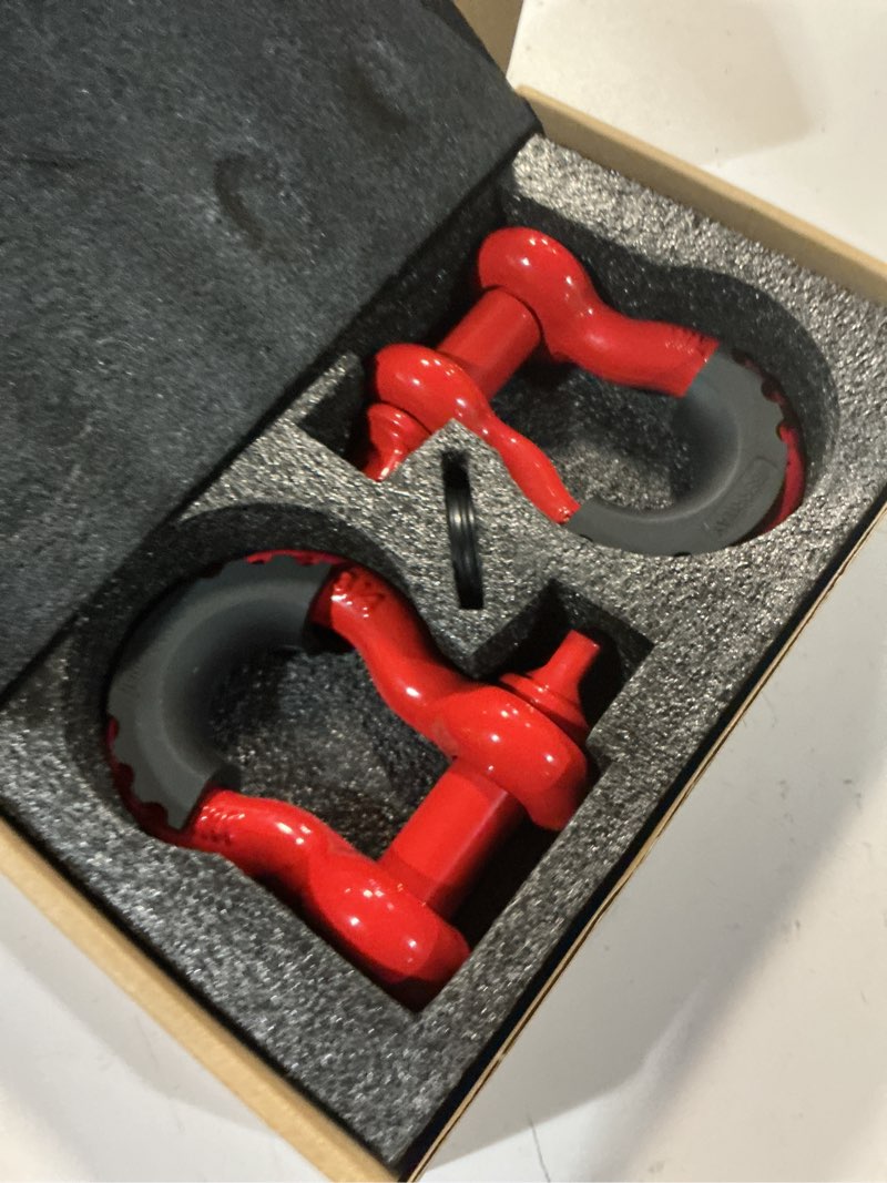 Condition photo showing New/Like New for shackles 3/4" (2 pack) liberrway d ring shackle rugged unbreakable 28.5 ton (57,000 lbs) maximum break strength with 7/8'' pin bow screw heavy duty d ring for vehicle recovery, red